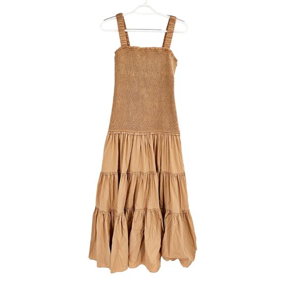 Cinq a Sept Rina Smocked Midi Dress in Sahara Tan 6 - Picture 2 of 6